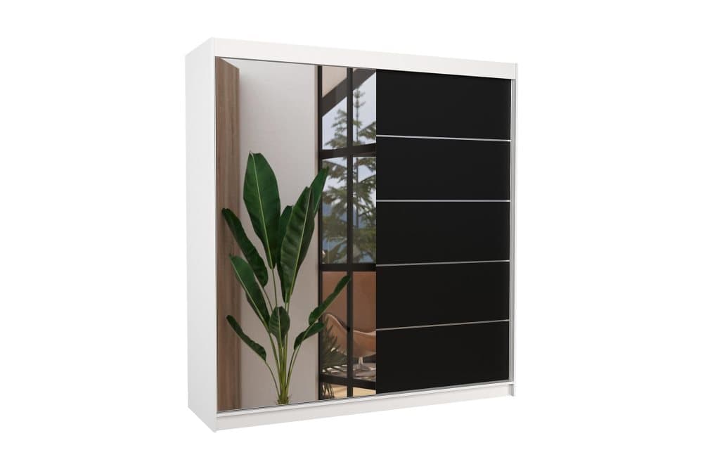 OLIFARD Garderob med Spegel 200x215 cm Vit/Svart