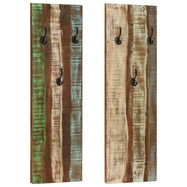 vidaXL Seinäkiinnitteiset naulakot 2 kpl 36x3x110cm täysi kierrätyspuu