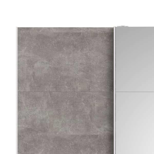 Veto skydedørsskab B150 cm 1 låge og 1 spejlåge, hvid og beton dekor.