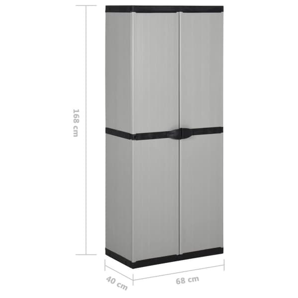 vidaXL opbevaringsskab til haven 68x40x168 cm 3 hylder grå og sort