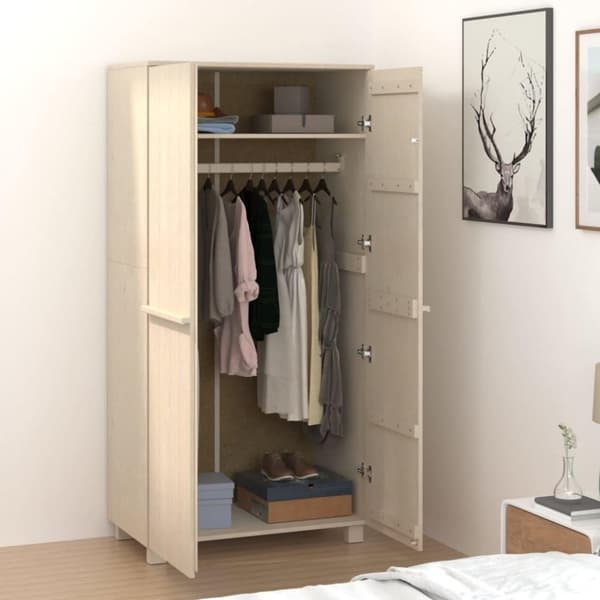 vidaXL klædeskab HAMAR 89x50x180 cm massivt fyrretræ honningbrun