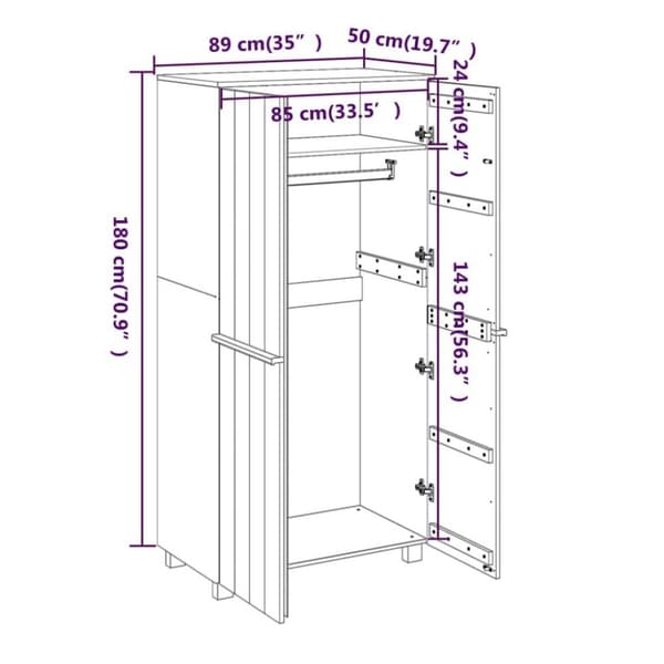 vidaXL Garderobe HAMAR hvit 89x50x180 cm heltre furu