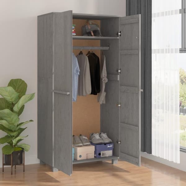 vidaXL Garderob HAMAR ljusgrå 89x50x180 cm massiv furu