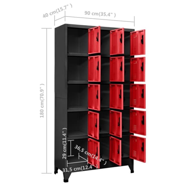 vidaXL Oppbevaringsskap antrasitt og rød 90x40x180 cm stål