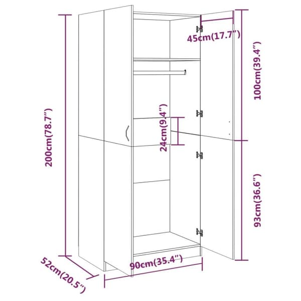 vidaXL klædeskab 90x52x200 cm konstrueret træ brun egetræsfarve