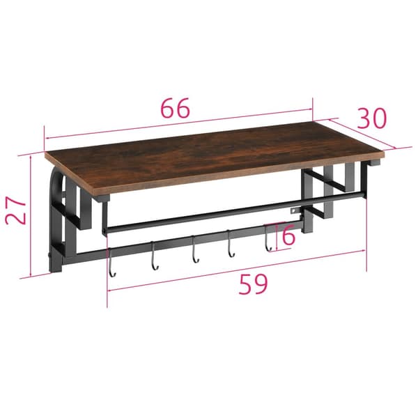 Knagerække Westwood 66x30x27cm - Industrielt mørkt træ, rustikt