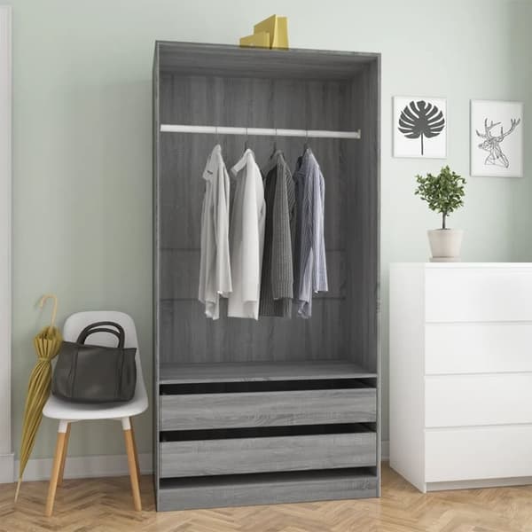 vidaXL Garderobe grå sonoma 100x50x200 cm konstruert tre