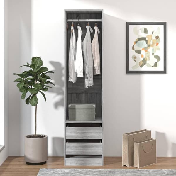 vidaXL Garderobe med skuffer grå sonoma 50x50x200 cm konstruert tre