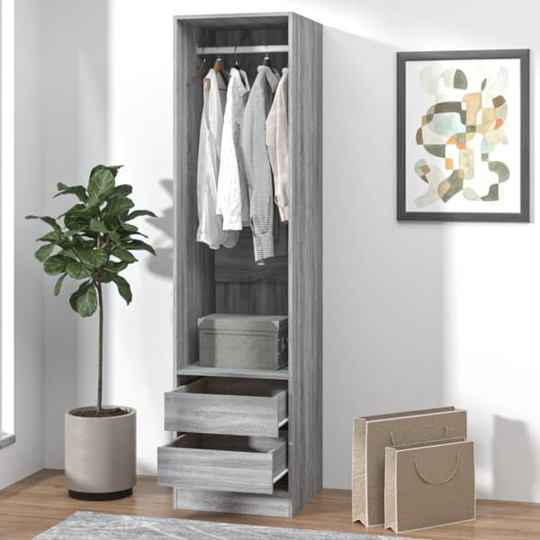 vidaXL Garderobe med skuffer grå sonoma 50x50x200 cm konstruert tre