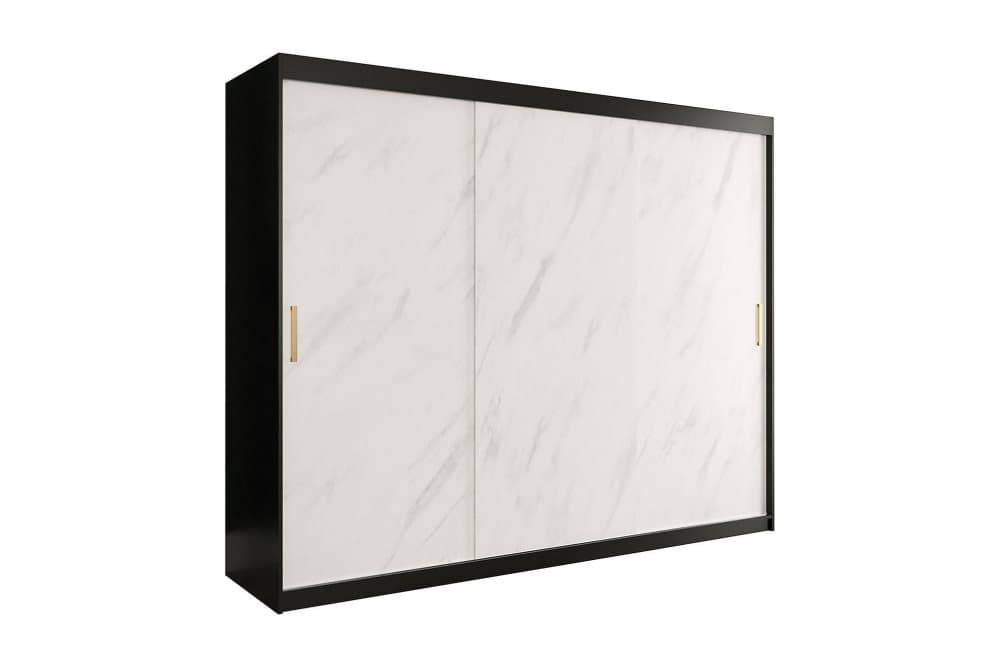 MARMUL Garderob 250 cm Marmormönster Svart/Vit/Guld