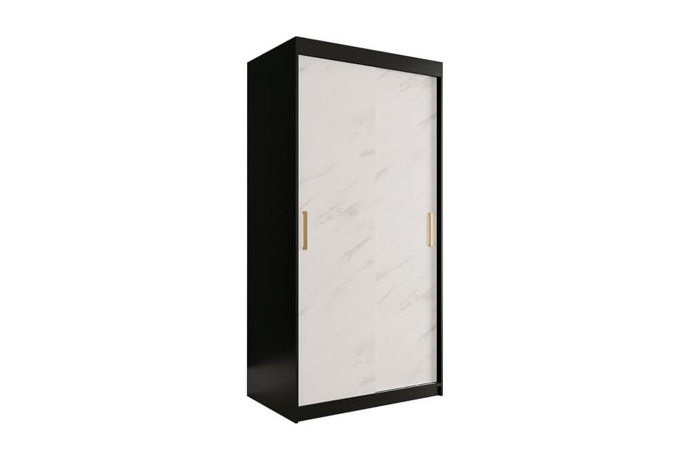 MARMUL Garderob 100 cm Marmormönster Svart/Vit/Guld
