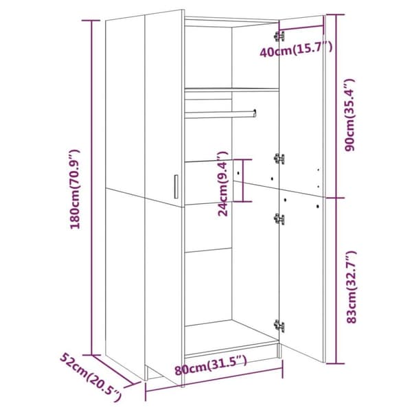 vidaXL Garderob rökfärgad ek 80x52x180 cm konstruerat trä