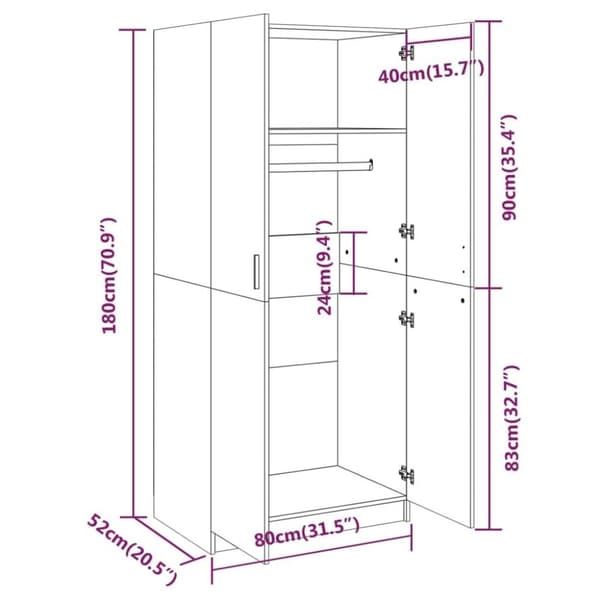 vidaXL Garderobe grå sonoma 80x52x180 cm konstruert tre