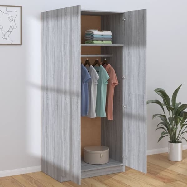 vidaXL Garderobe grå sonoma 80x52x180 cm konstruert tre