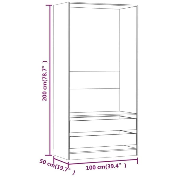vidaXL klædeskab 100x50x200 cm konstrueret træ brun egetræsfarve