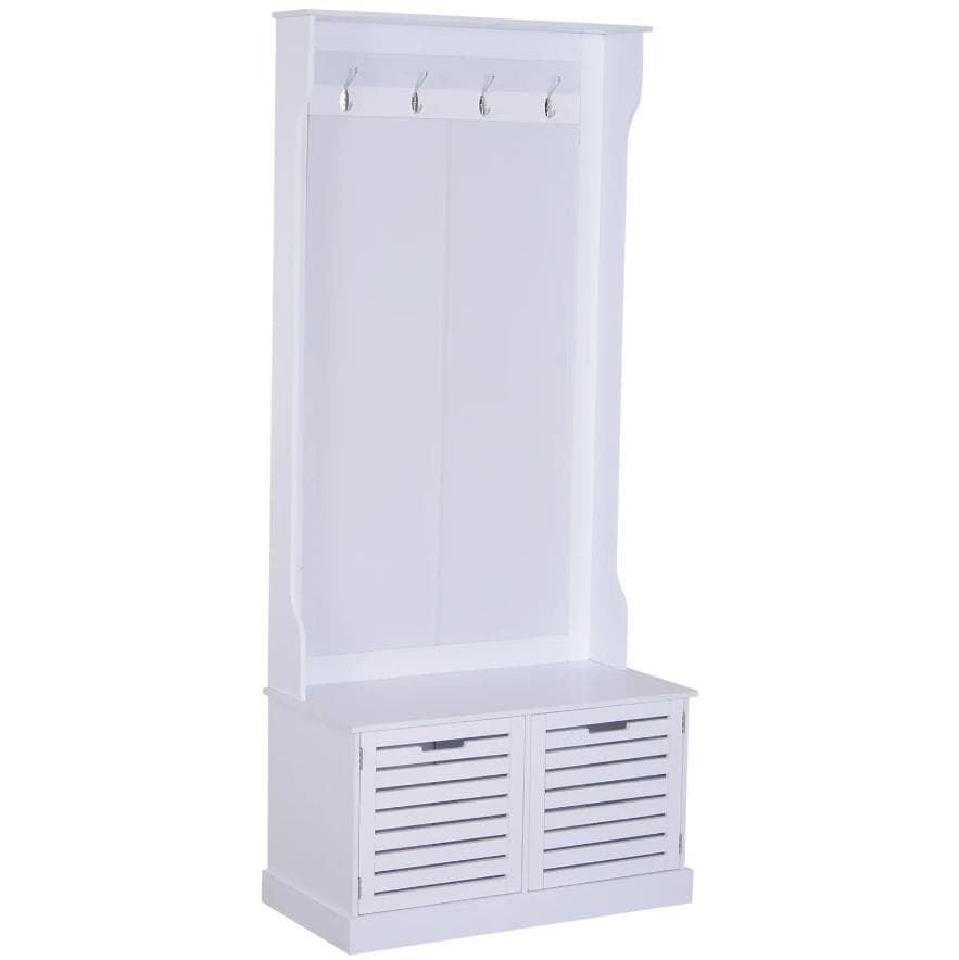 Rootz Garderobsset - Klädhängare - 4 krokar - Bänk - Förvaringsutrymme - MDF - Vit - 80 x 40 x 180 cm