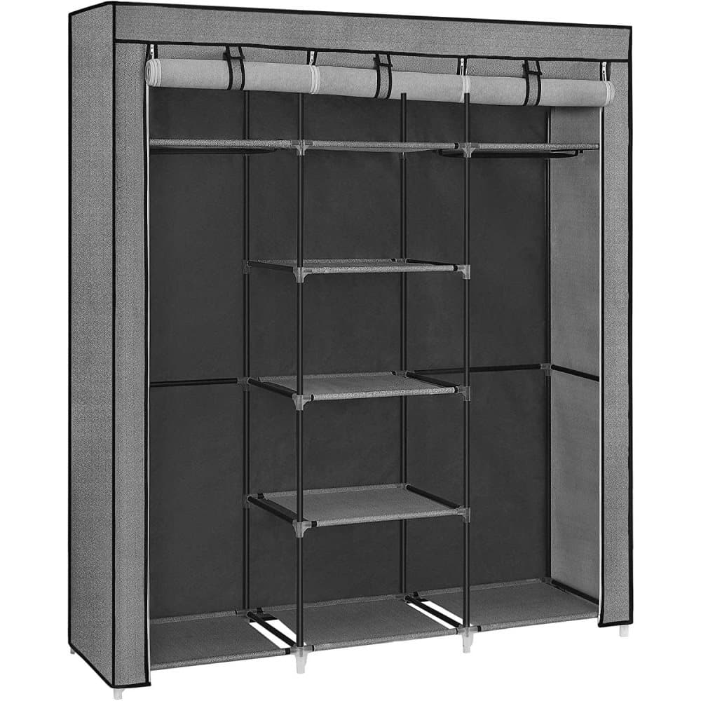 Rootz Garderob - Tyggarderob - 2 st klädskenor - Non-Woven Tyg - Hyllor - Grå - 150 x 45 x 175 cm