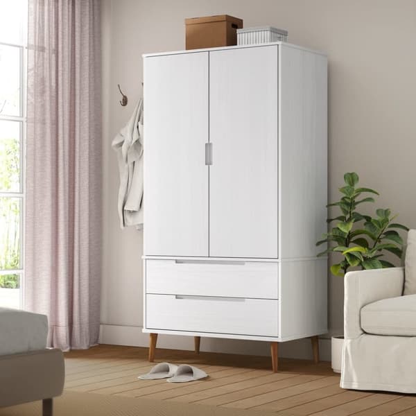 vidaXL klædeskab 90x55x175 cm massivt fyrretræ hvid