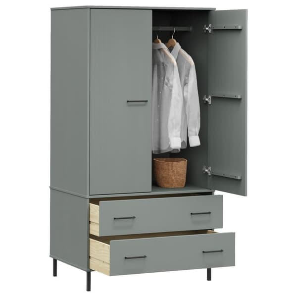 vidaXL Vaatekaappi metallijaloilla harmaa 90x55x172,5 cm täyspuu OSLO