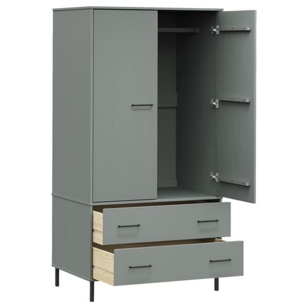 vidaXL Vaatekaappi metallijaloilla harmaa 90x55x172,5 cm täyspuu OSLO