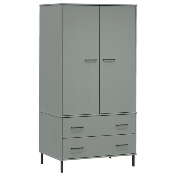 vidaXL Vaatekaappi metallijaloilla harmaa 90x55x172,5 cm täyspuu OSLO