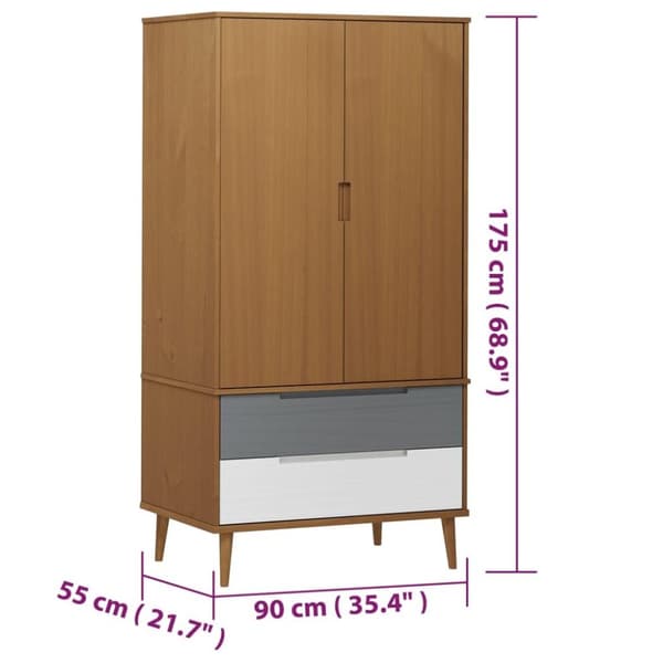 vidaXL Garderobe MOLDE brun 90x55x175 cm heltre furu