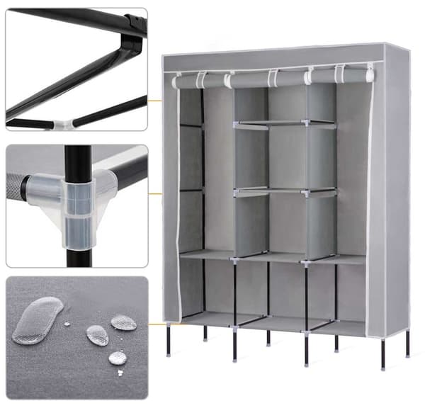 Tekstilgarderobe 45x130x175 cm - Grå - Tøjopbevaring