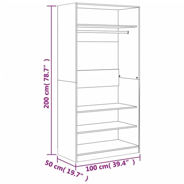 vidaXL klædeskab 100x50x200 cm konstrueret træ grå sonoma-eg