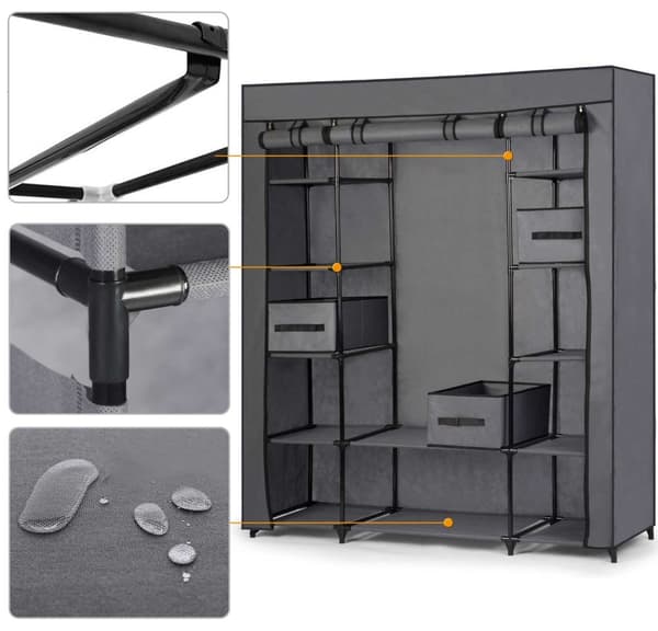 Garderobe XL tekstil 45 x 135 x 170 cm + 3 kurve