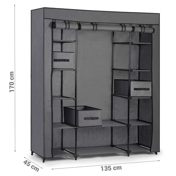 Garderobe XL tekstil 45 x 135 x 170 cm + 3 kurve