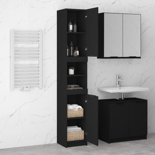 vidaXL badeværelsesskab 32x34x188,5 cm konstrueret træ sort