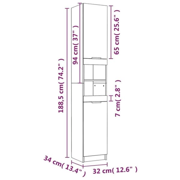 vidaXL badeværelsesskab 32x34x188,5 cm konstrueret træ sort