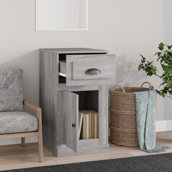 vidaXL Sideskap med skuff grå sonoma 40x50x75 cm konstruert tre