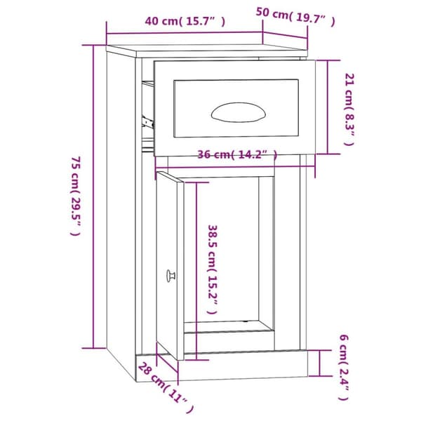 vidaXL Sideskap med skuff grå sonoma 40x50x75 cm konstruert tre