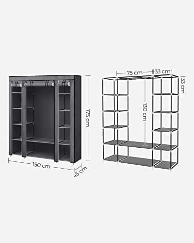 Songmics Portable Garderobe, Foldbart Closet, Tøjopbevaringsarrangør grå