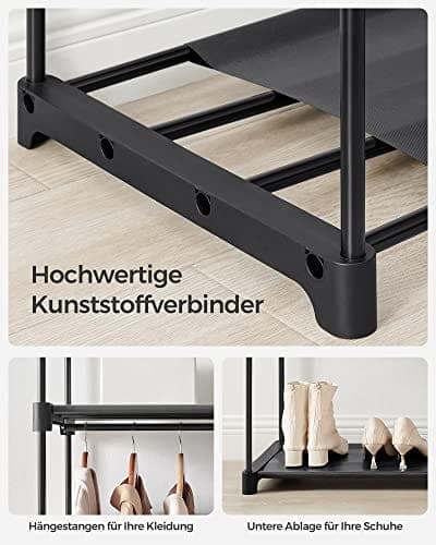 Songmics Garderobeskab, tøjopbevaringsgarderobe til soveværelse med 2 bøjlestang, sort