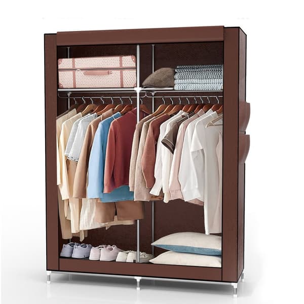 Hopfällbar Garderob 108x45x170 cm Klädskåp i tyg Förvaringsskåp Skåp för Textil Camping Skåpet Wardrobe beaver brun