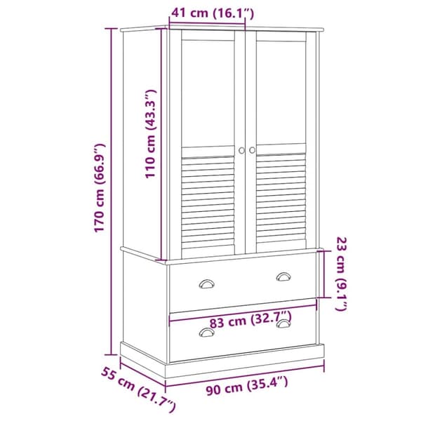 vidaXL klædeskab VIGO 90x55x170 cm massivt fyrretræ