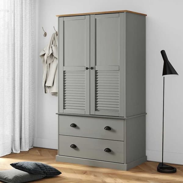 vidaXL Vaatekaappi VIGO harmaa 90x55x170 cm täysi mänty