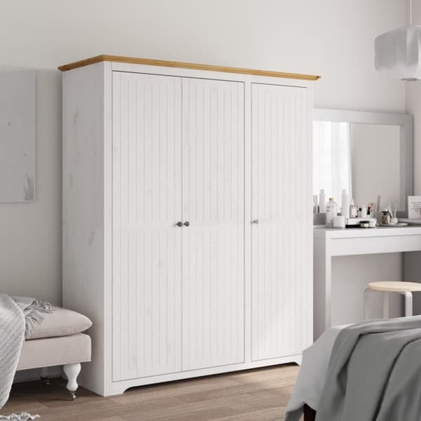 vidaXL klædeskab BODO 146x53,5x173 cm massivt fyrretræ hvid og brun