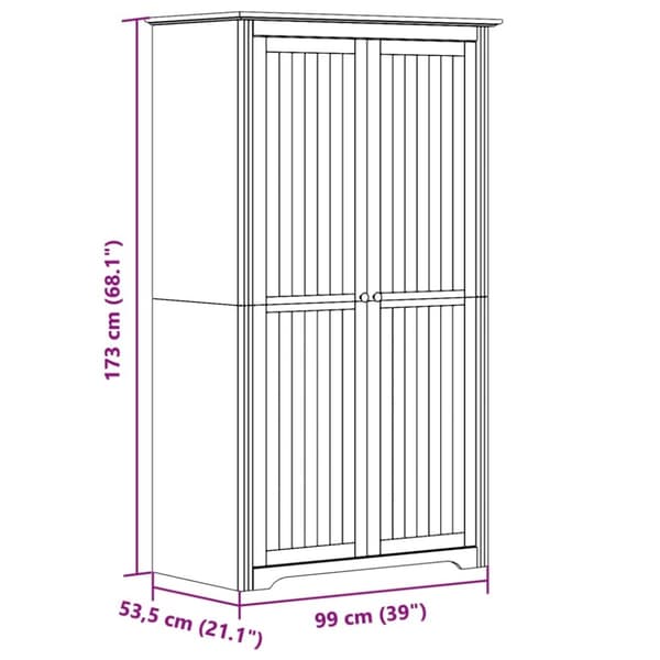 vidaXL Garderobe BODO hvit og brun 99x53,5x173 cm heltre furu