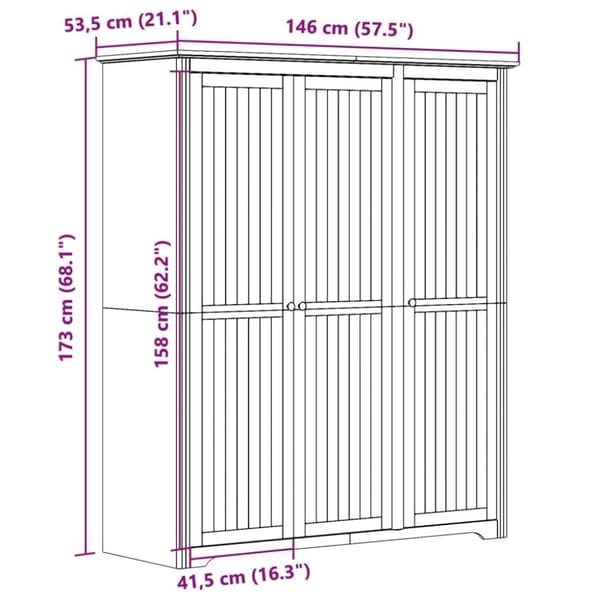 vidaXL Klädskåp BODO vit och brun 146x53,5x173 cm massiv furu