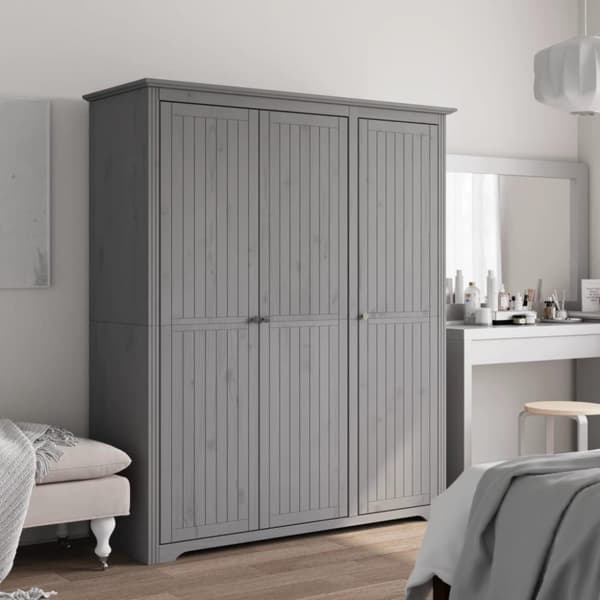 vidaXL klædeskab BODO 151,5x52x176,5 cm massivt fyrretræ grå