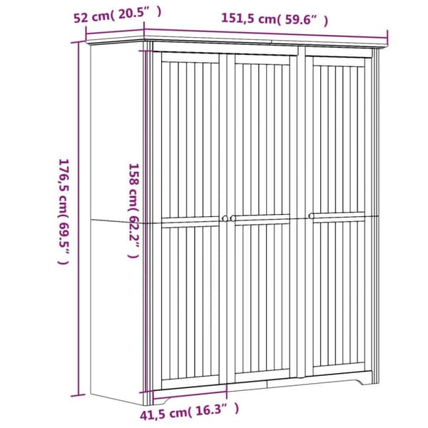 vidaXL Garderobe BODO grå 146x53,5x173 cm heltre furu