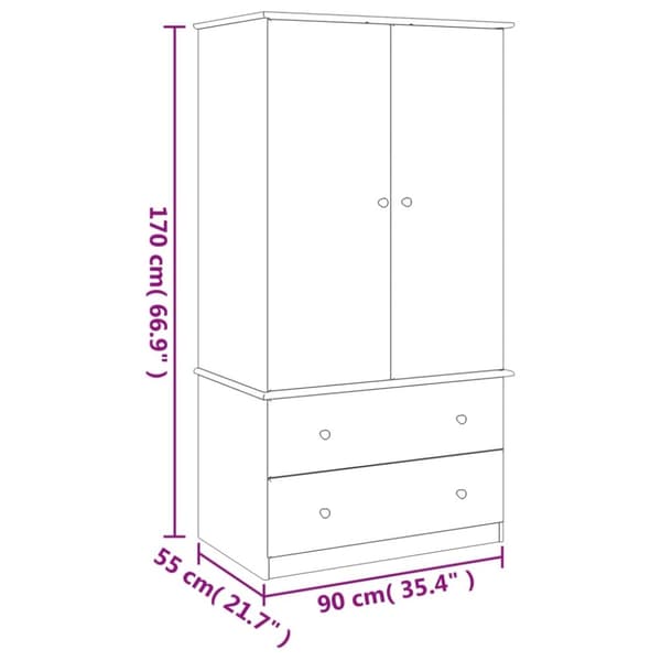 vidaXL klædeskab ALTA 90x55x170 cm massivt fyrretræ