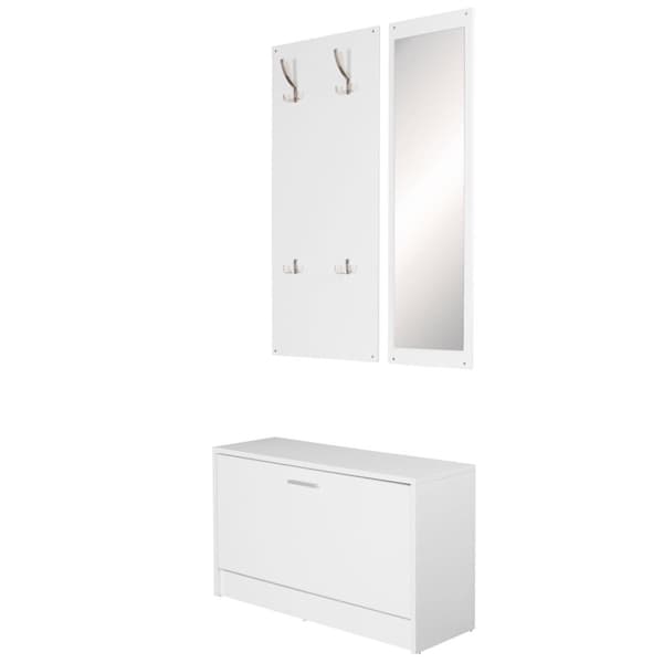 Rootz vägghängd garderob med spegel & skoskåp spånskiva vit - Modern Hall Compact Garderob för jackor & skor - komplett garderob