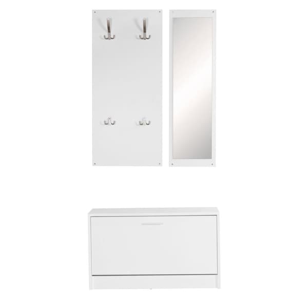 Rootz vägghängd garderob med spegel & skoskåp spånskiva vit - Modern Hall Compact Garderob för jackor & skor - komplett garderob