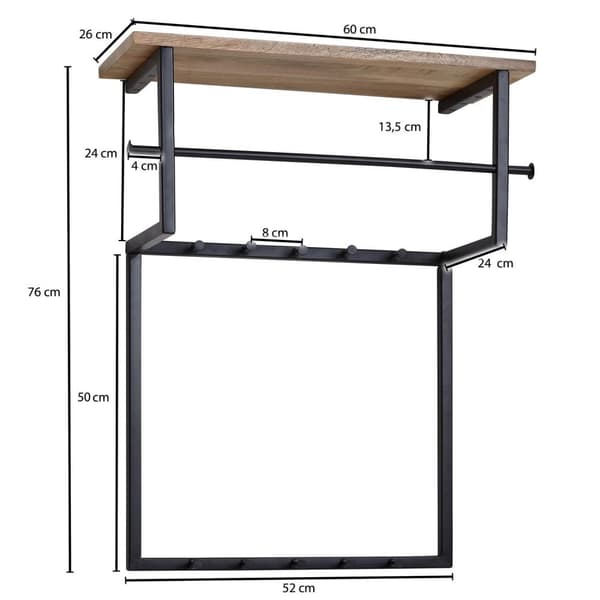 Rootz design seinävaatekaappi mango massiivipuu metalli 60x76x26 cm - Koukkutanko hyllyllä ja vaatetanko - Eteisen vaatekaappi vaatekaappi seinäpuuta
