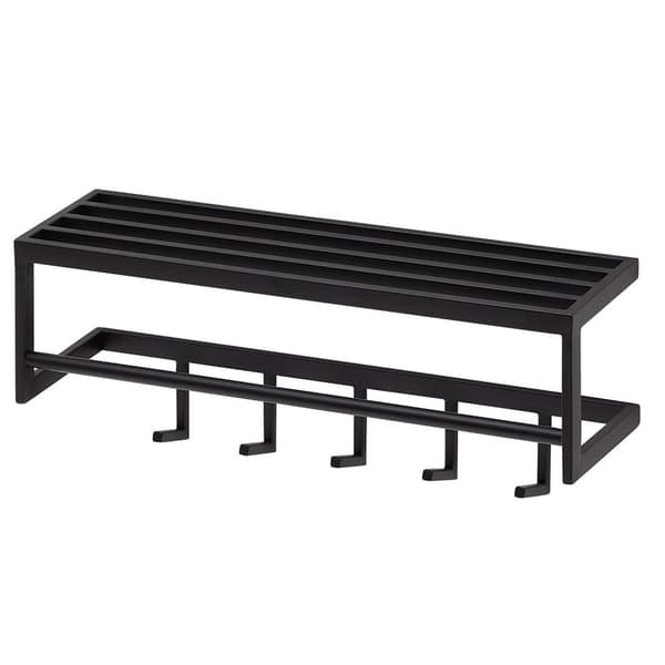 Rootz väggklädhängare metall svart 70x20x20 cm hall klädhängare med hylla - Design krokskena väggpanel stål - Garderobsvägg med hatthylla - Klädhängar