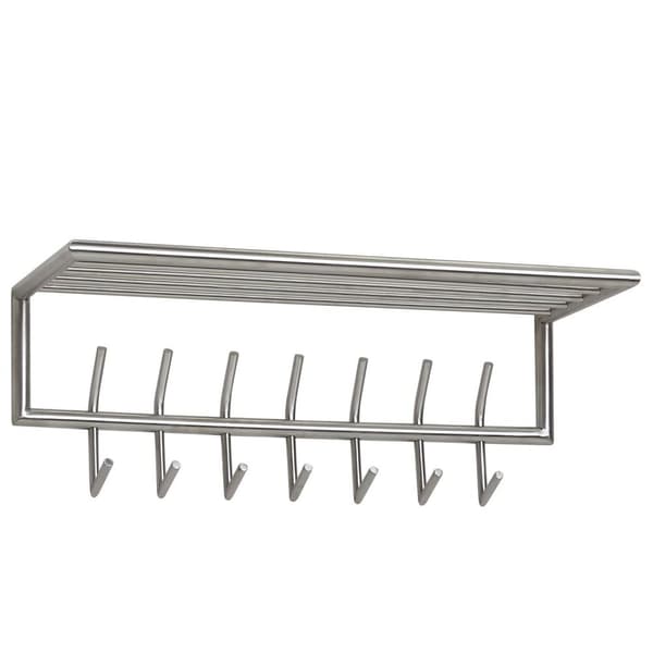 Rootz-seinäteline metalli hopea 74,5x39x19,5 cm eteisen naulakko hyllyllä - Design-koukkukisko seinäpaneeli terästä - Vaatekaapin seinä hattuhyllyllä